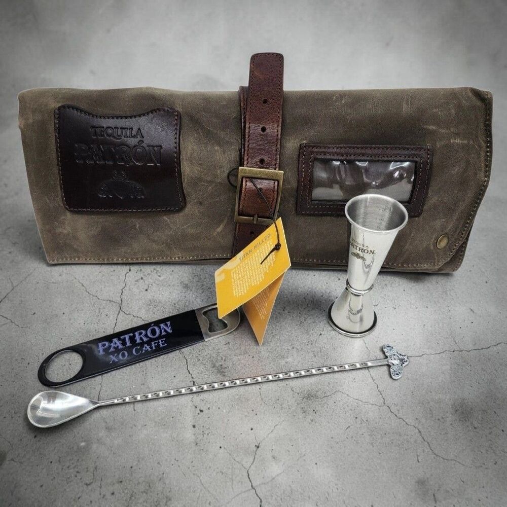 MOORE & GILES Meehan Bar Rollup Waxed Canvas Leather Tequila Patron Mixology